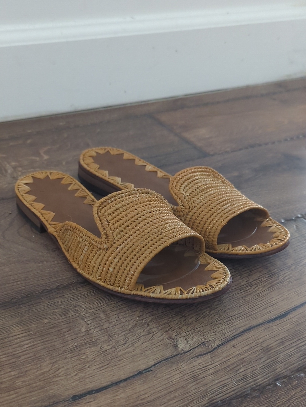 Woven Raffia Slide Sandals in Orange - Women's Casual Slip-Ons